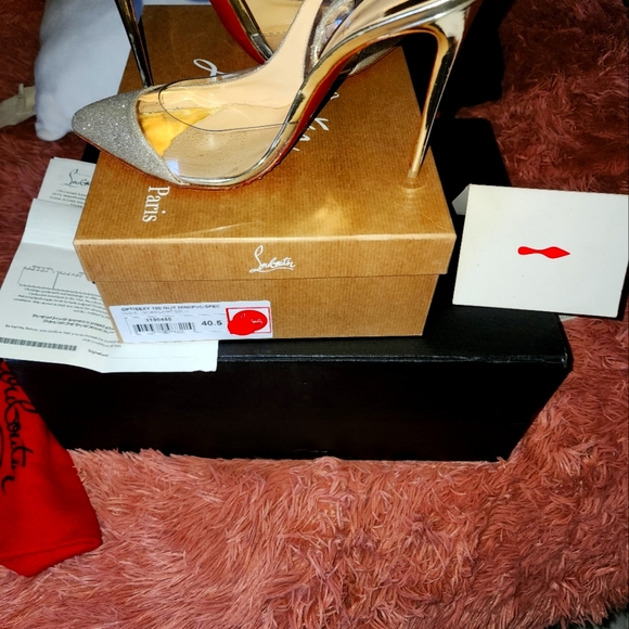 Christian Louboutin Optisexy 100 Glit Mini/PVC/Spec Ivory/Light GOLG heels - Picture 5 of 7